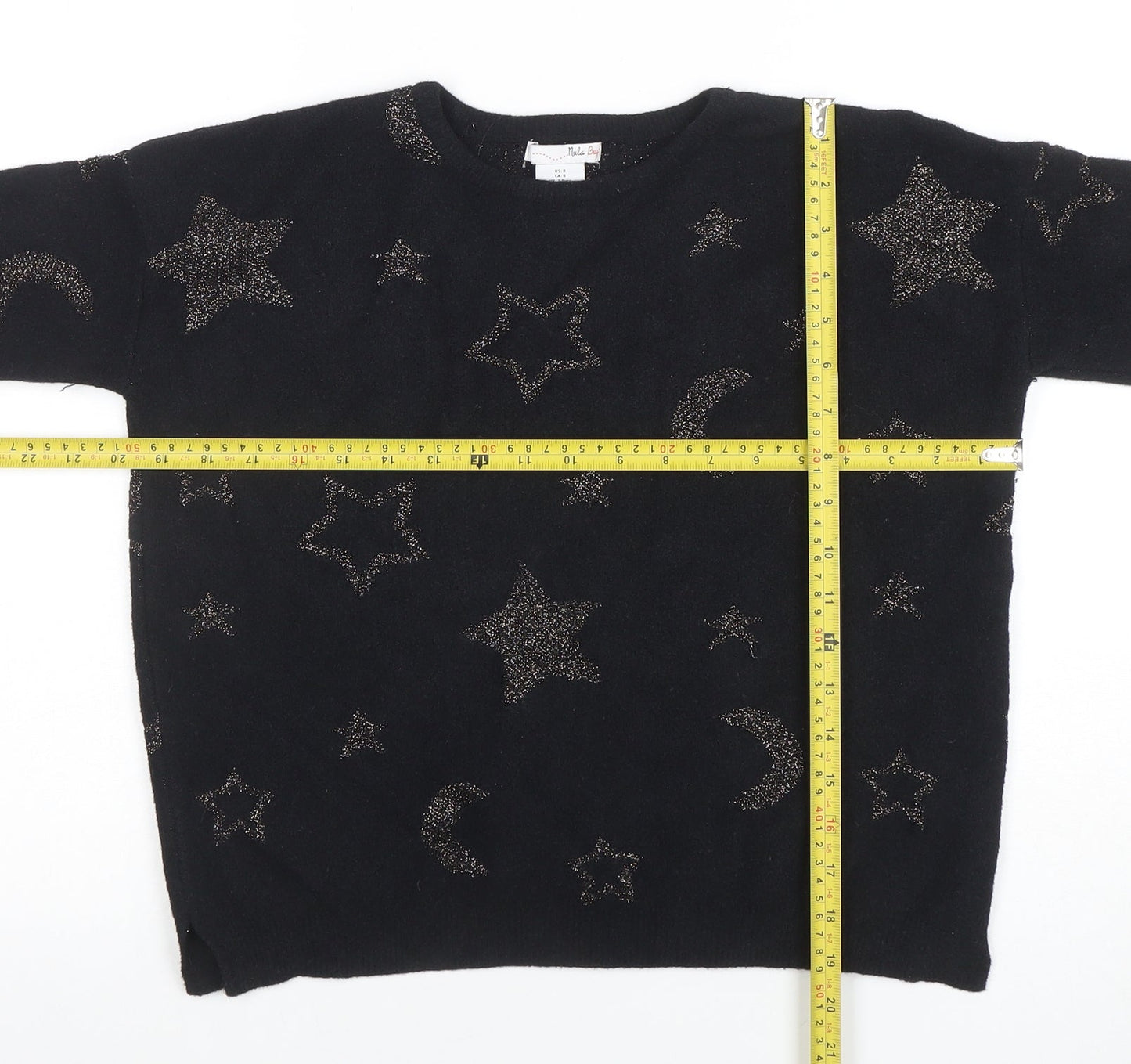 Little By Little Women's Black Metallic Star Pullover Jumper Size 8