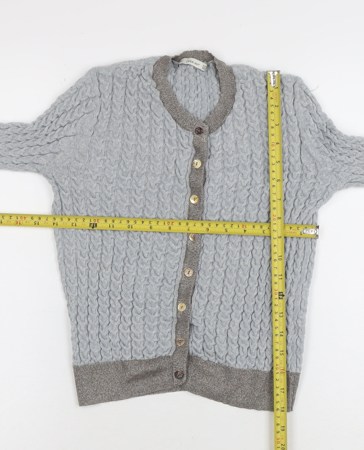 ZARA Women Grey Wool Blend Chunky-Knit Cardigan Size 12