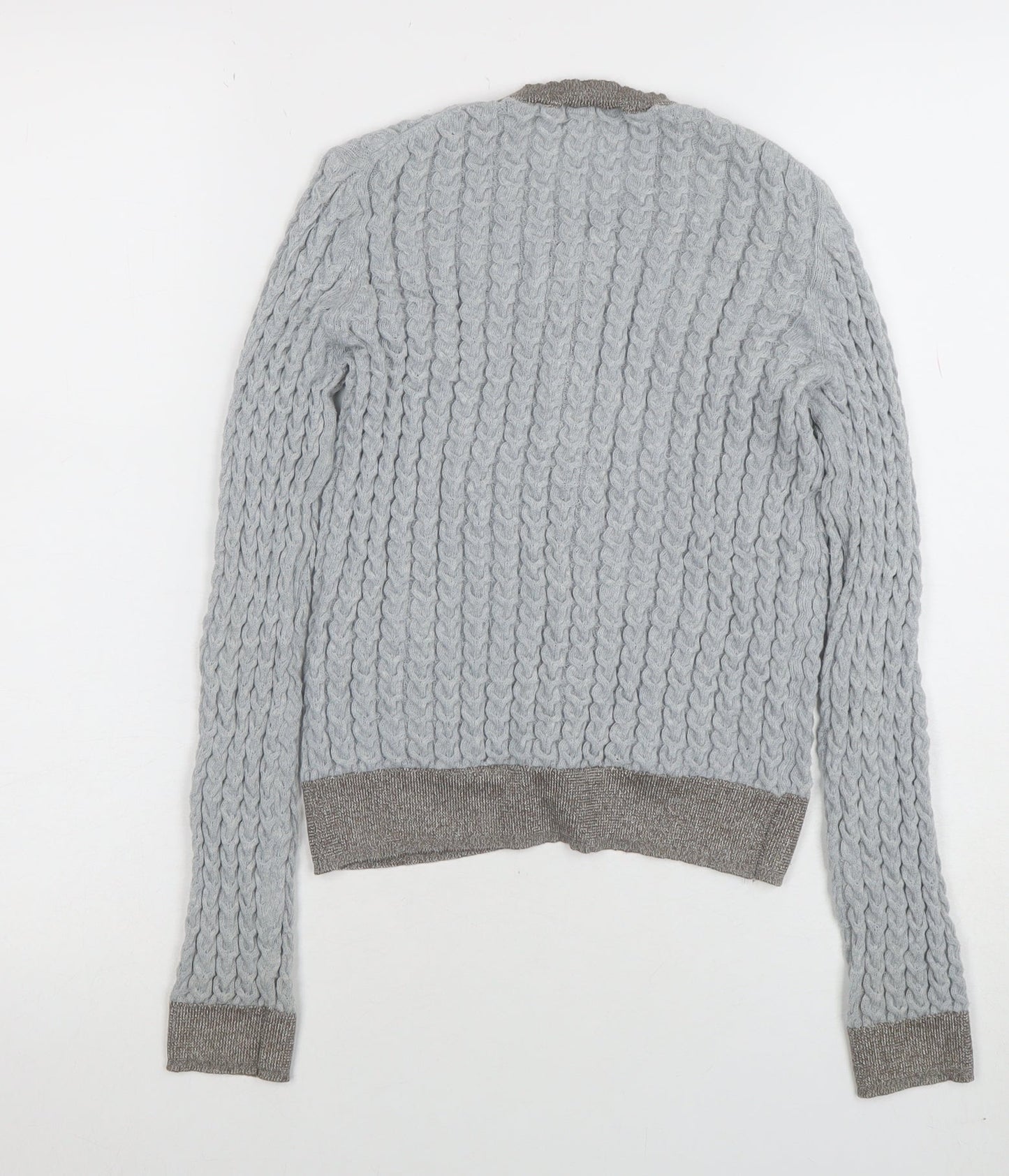 ZARA Women Grey Wool Blend Chunky-Knit Cardigan Size 12