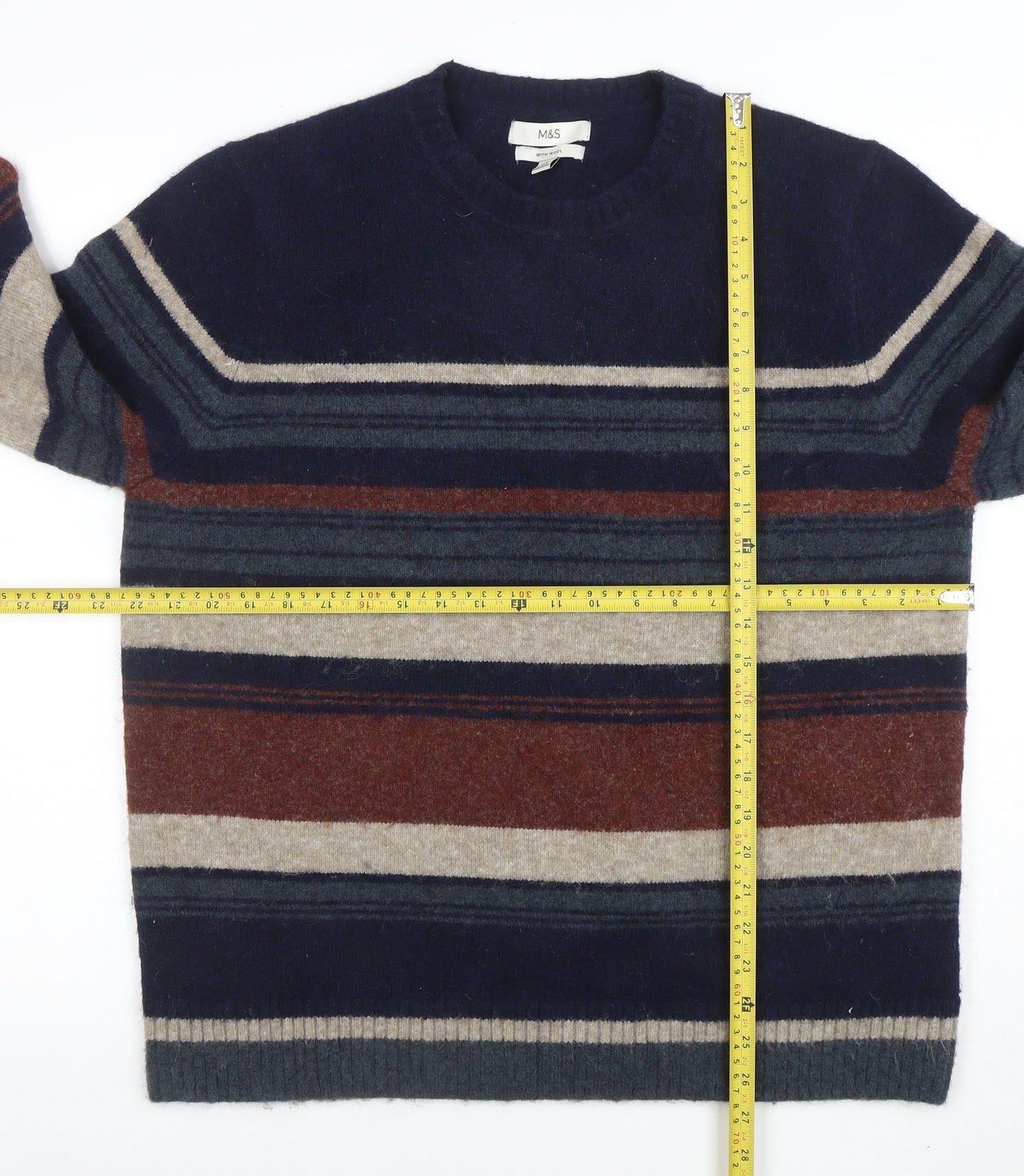 Marks and Spencer Men's Multicoloured Wool Blend Striped Jumper L