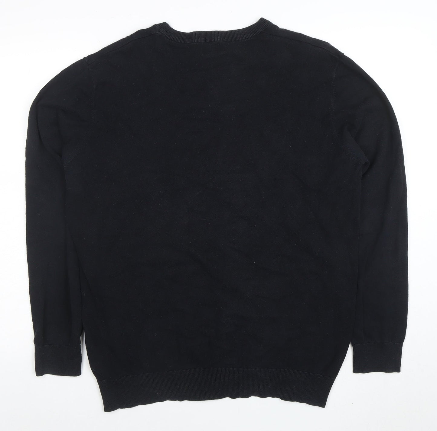 AW85 Men’s Black Cotton V-Neck Jumper Size L Casual Knitwear