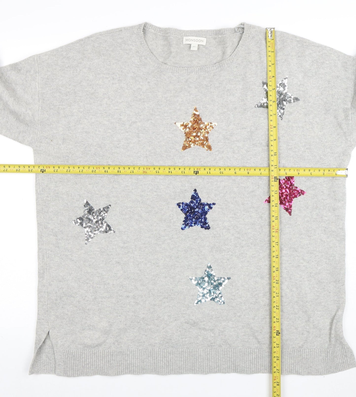 Monsoon Womens Grey Sequin Star Wool Blend Crew Neck Jumper XL