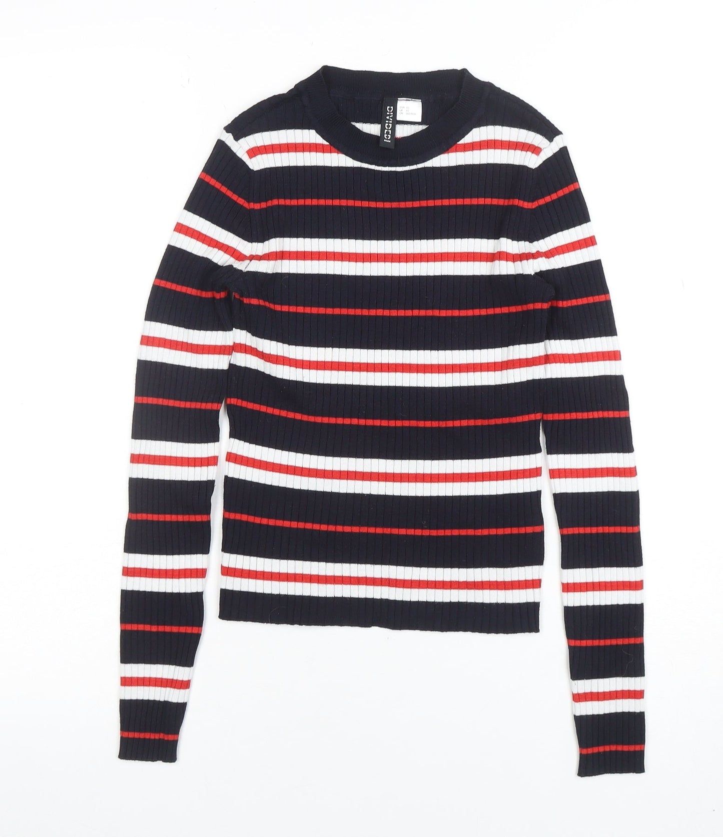 H&M Divided Women's Navy Striped Long Sleeve Ribbed T-Shirt XS