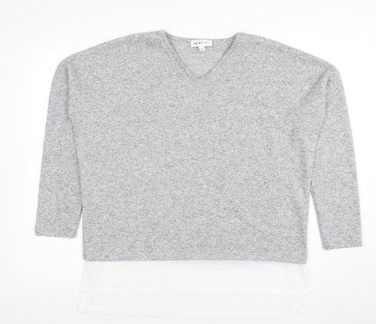 Next Women Grey V-Neck Knit Jumper Medium Regular Fit