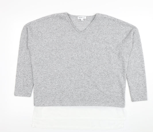 Next Women Grey V-Neck Knit Jumper Medium Regular Fit