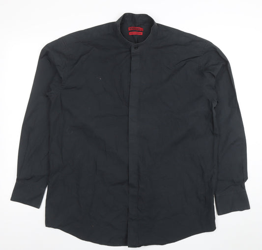 Frascati Men's Black 40 Regular Fit Band Collar Long Sleeve Dress Shirt