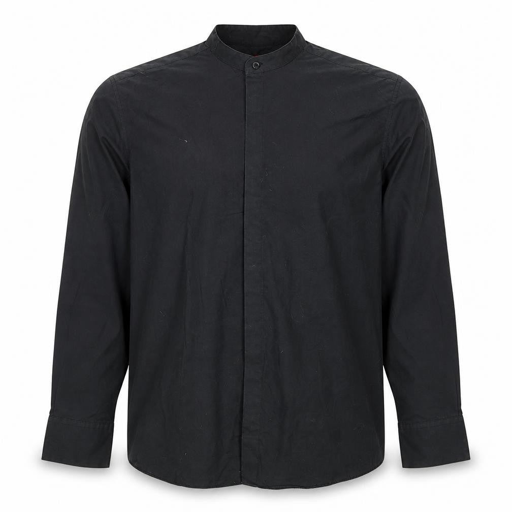 Frascati Men's Black 40 Regular Fit Band Collar Long Sleeve Dress Shirt