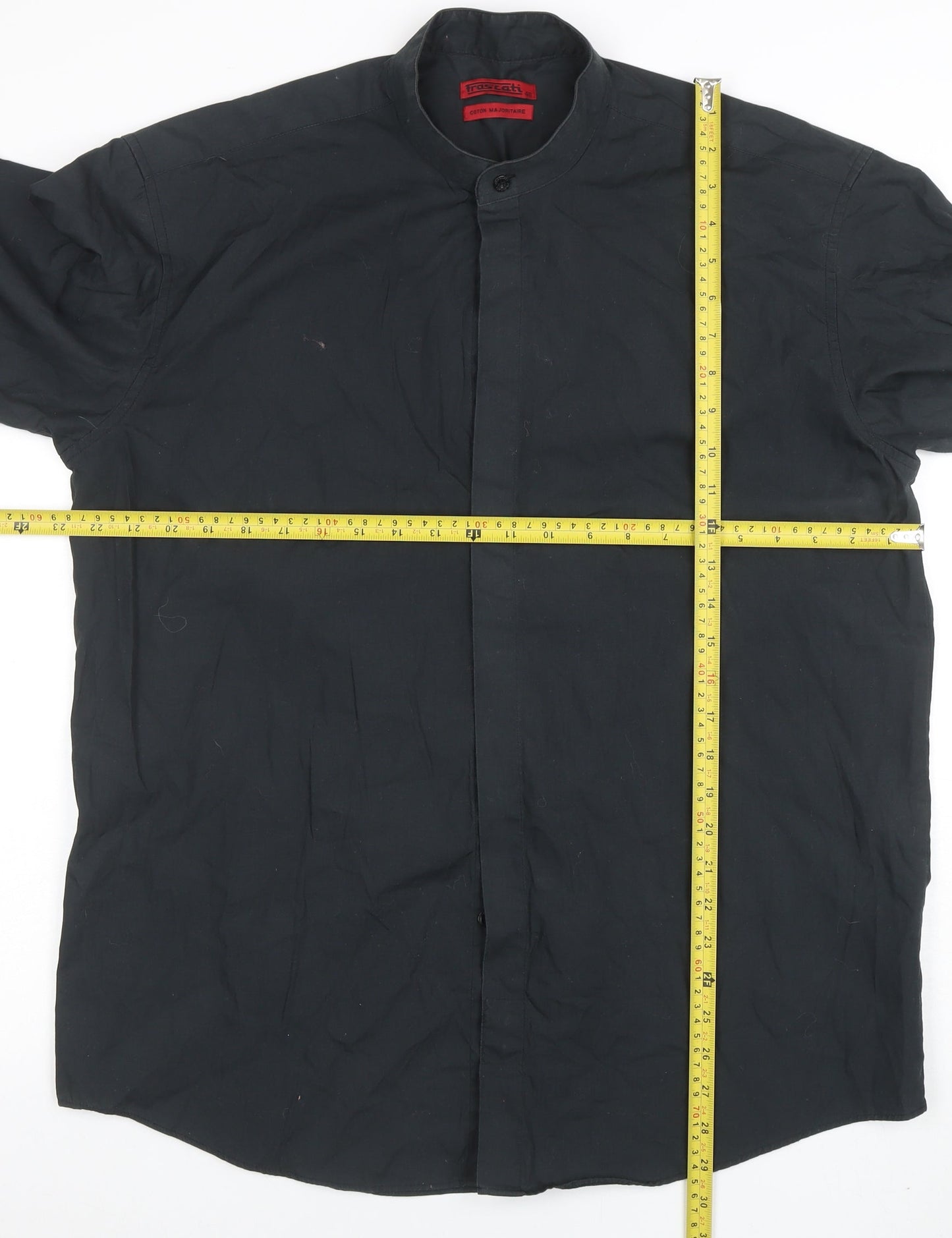 Frascati Men's Black 40 Regular Fit Band Collar Long Sleeve Dress Shirt
