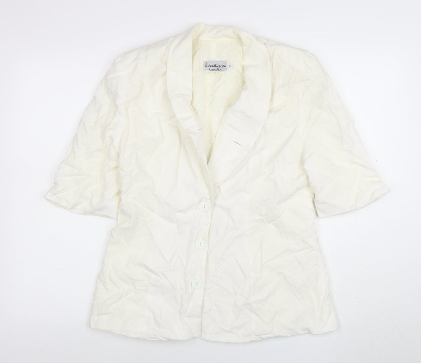 Richard Roberts Collection Womens Ivory Linen Blend Shawl Blazer Size 14