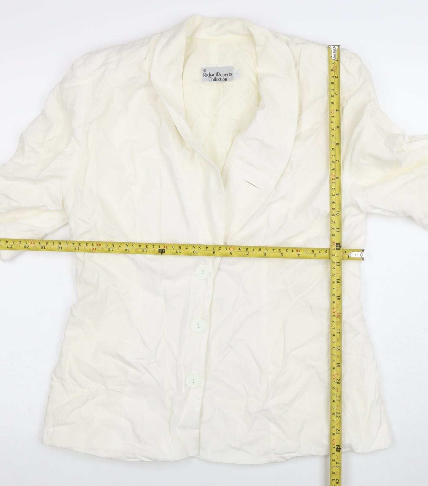 Richard Roberts Collection Womens Ivory Linen Blend Shawl Blazer Size 14