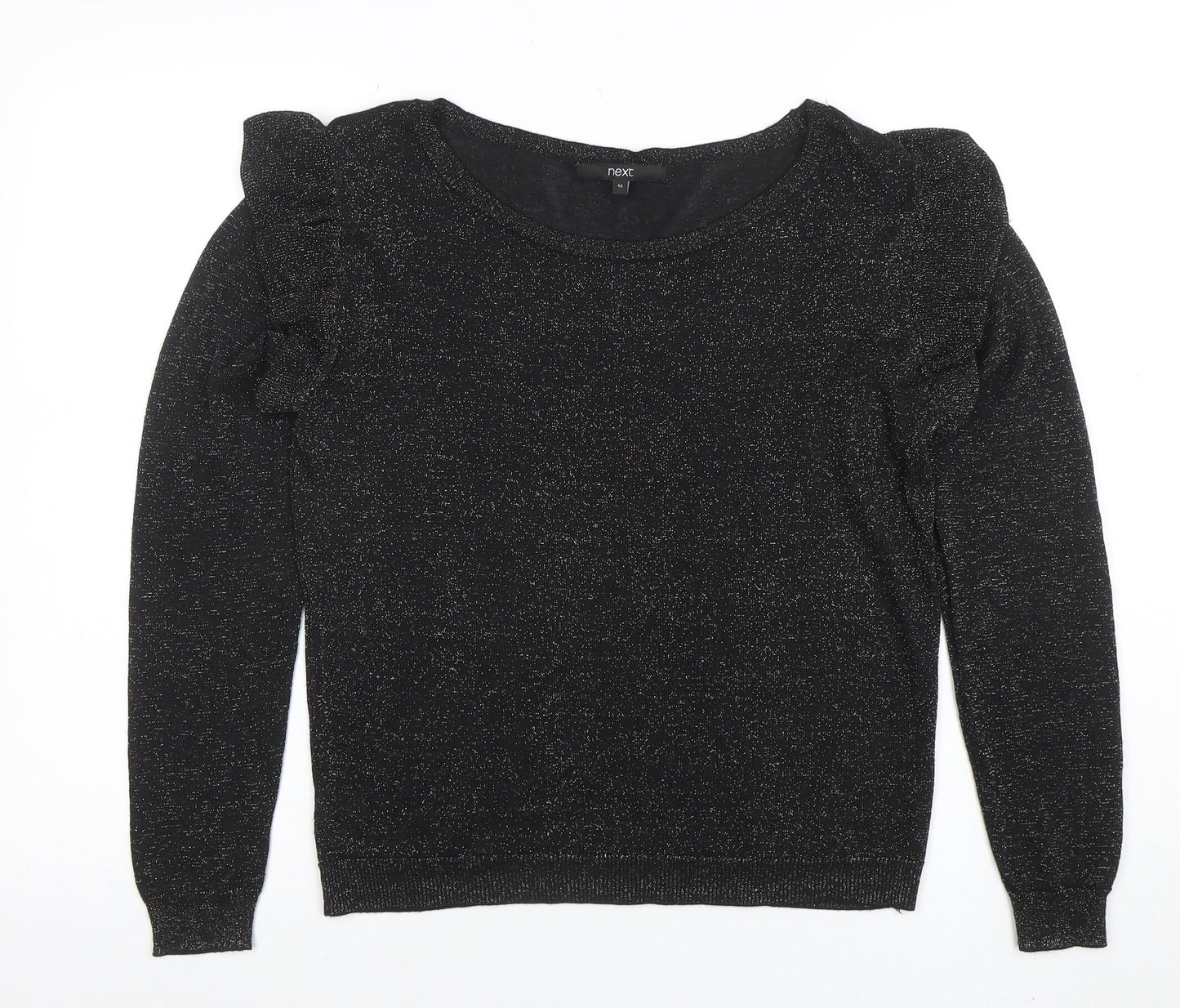 Next Women’s Black Metallic Ruffle Long Sleeve Jumper Size 12