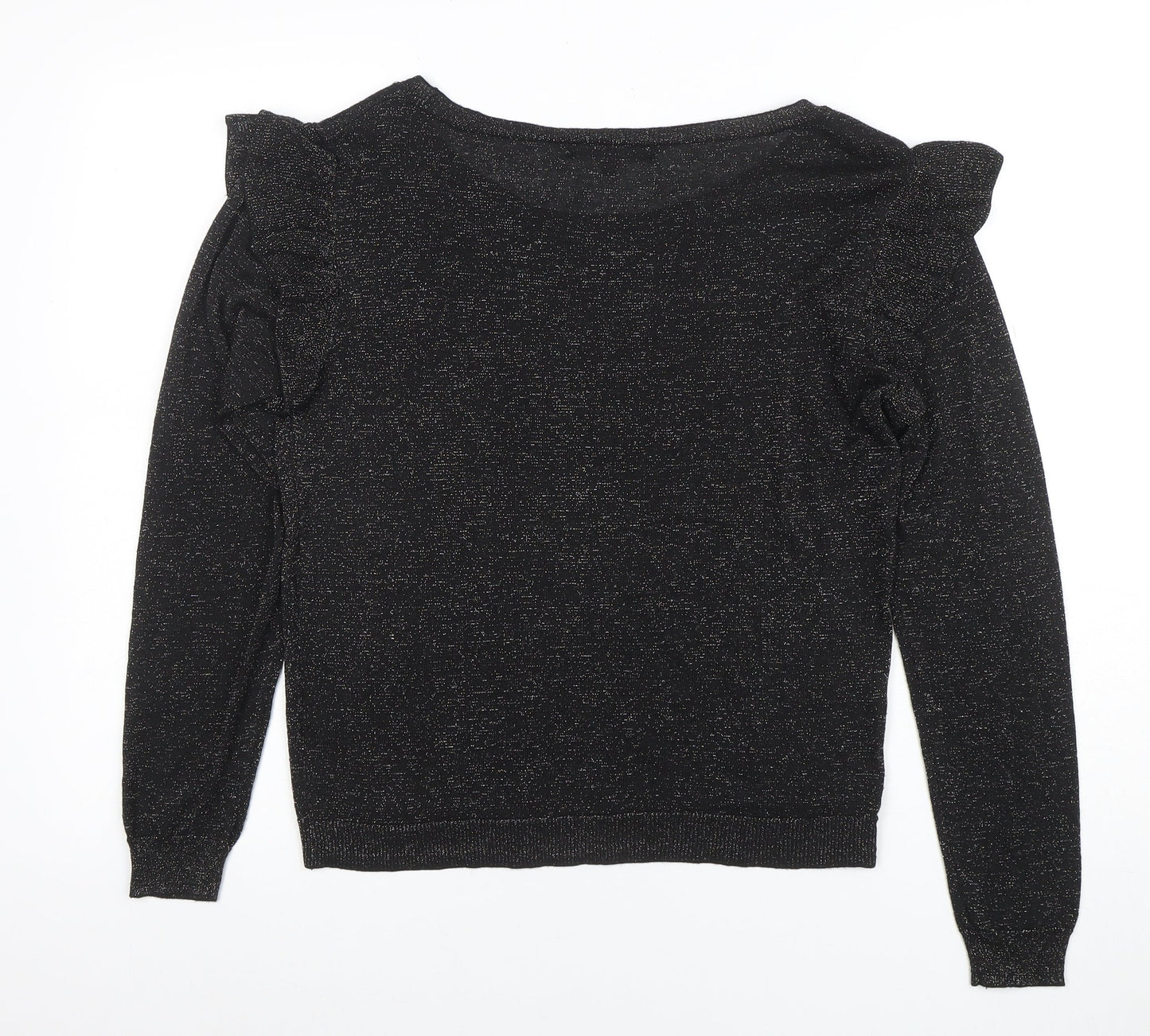 Next Women’s Black Metallic Ruffle Long Sleeve Jumper Size 12