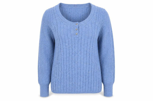 Per Una Women's Blue Wool Blend Henley Jumper Size L