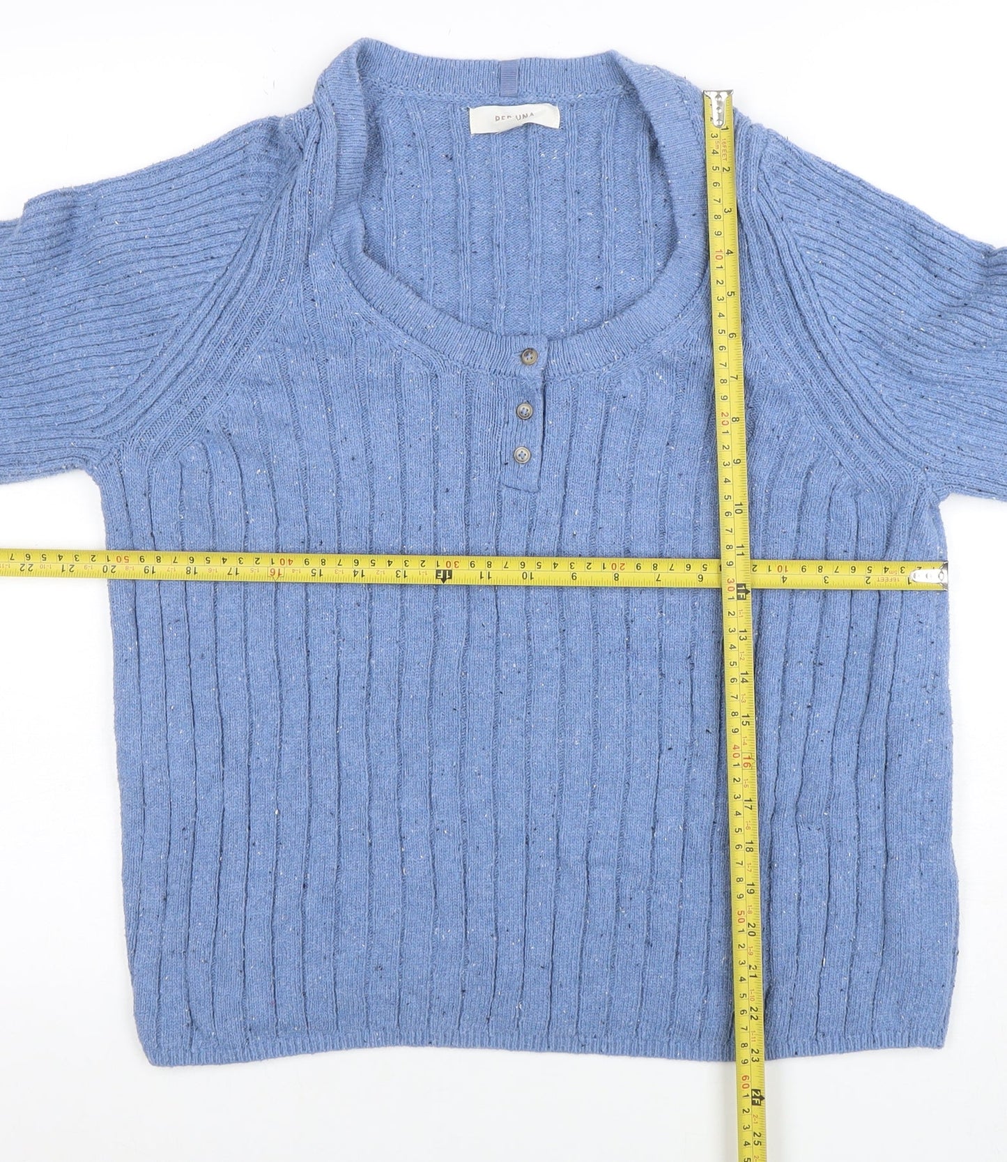 Per Una Women's Blue Wool Blend Henley Jumper Size L
