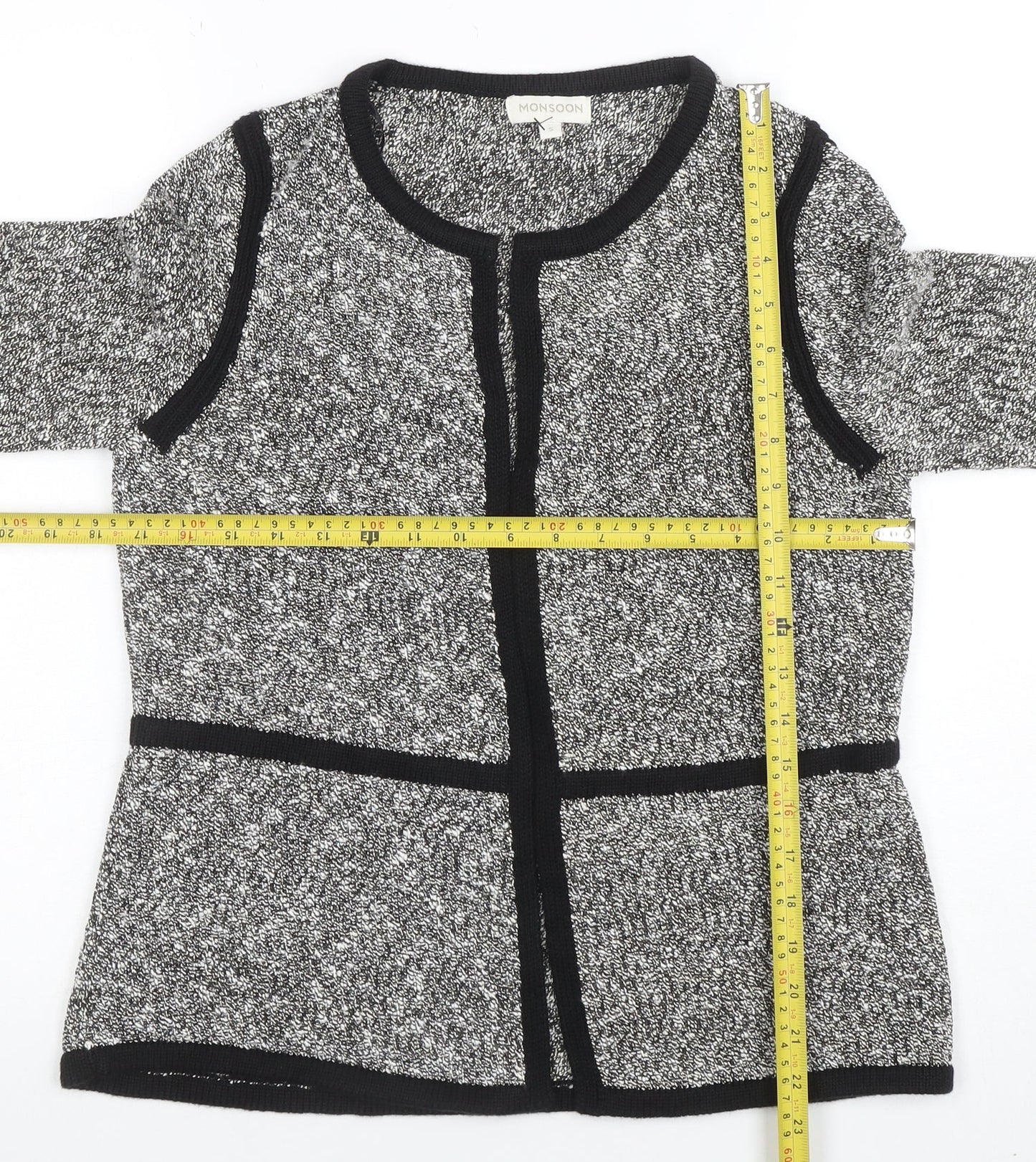 Monsoon Women’s Grey Knit Cardigan Small Long Sleeve Cotton Blend
