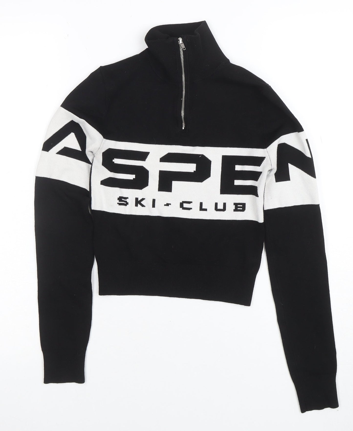 H&M Women’s Black Roll Neck Ski Club 1/4 Zip Jumper XS
