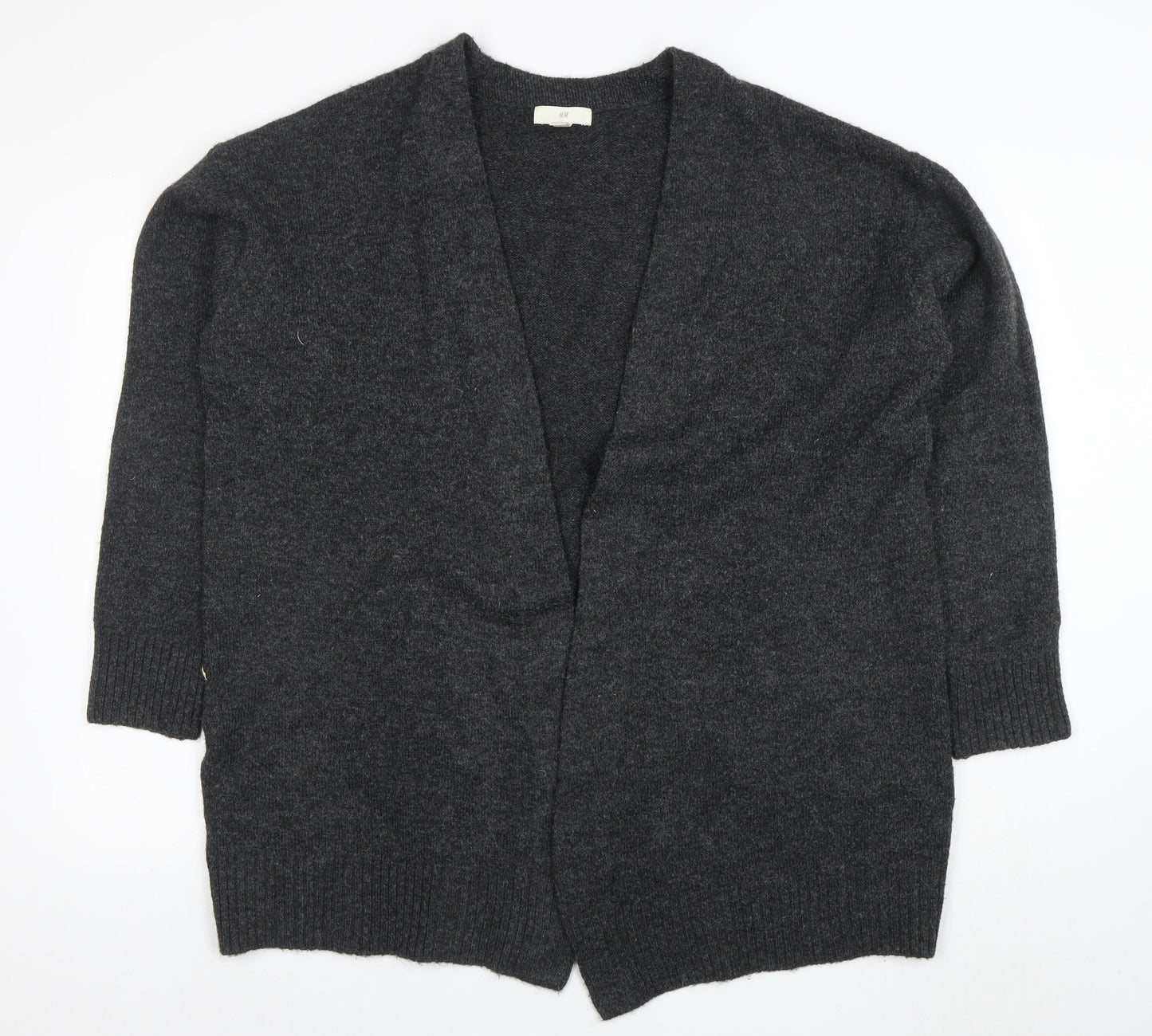 H&M Womens Grey Wool Blend V-Neck Open Knit Cardigan Size 12