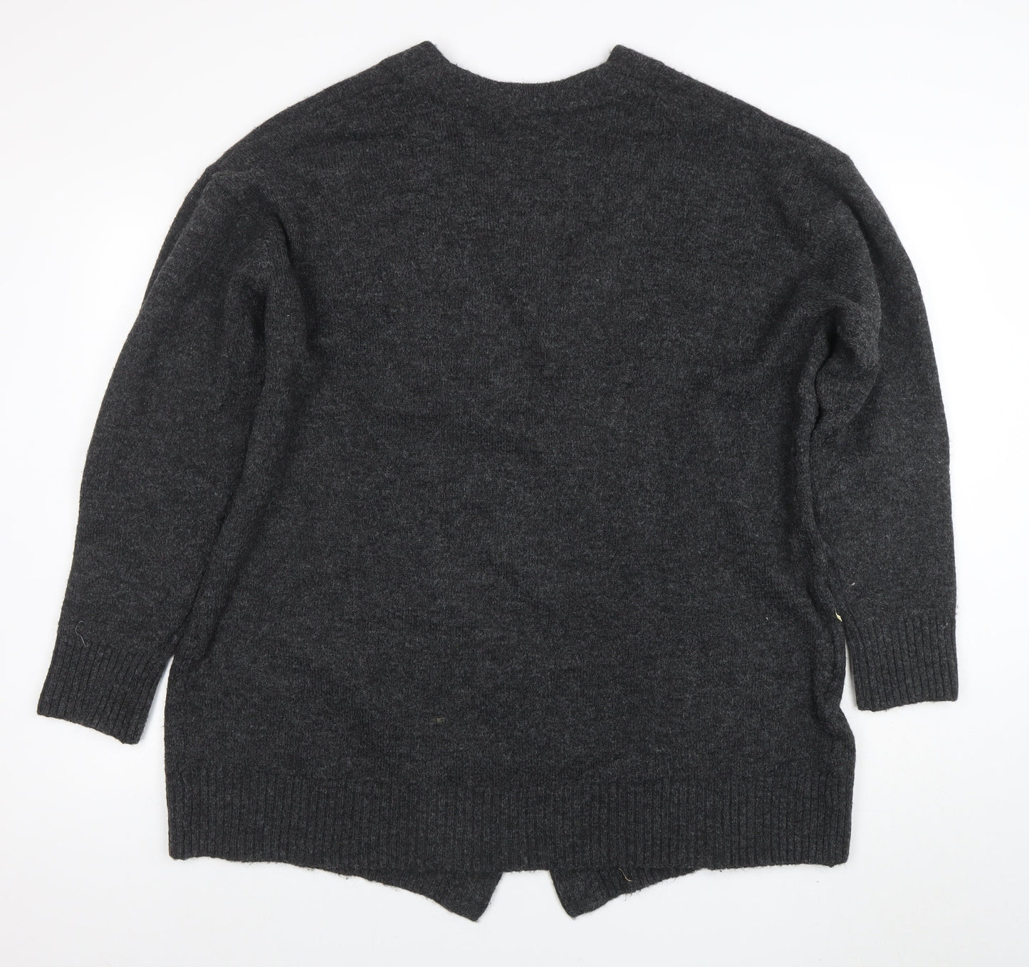 H&M Womens Grey Wool Blend V-Neck Open Knit Cardigan Size 12