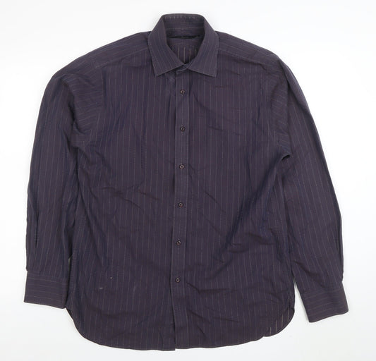 Jeff Banks Men’s Black Pinstripe Long Sleeve Cotton Dress Shirt M