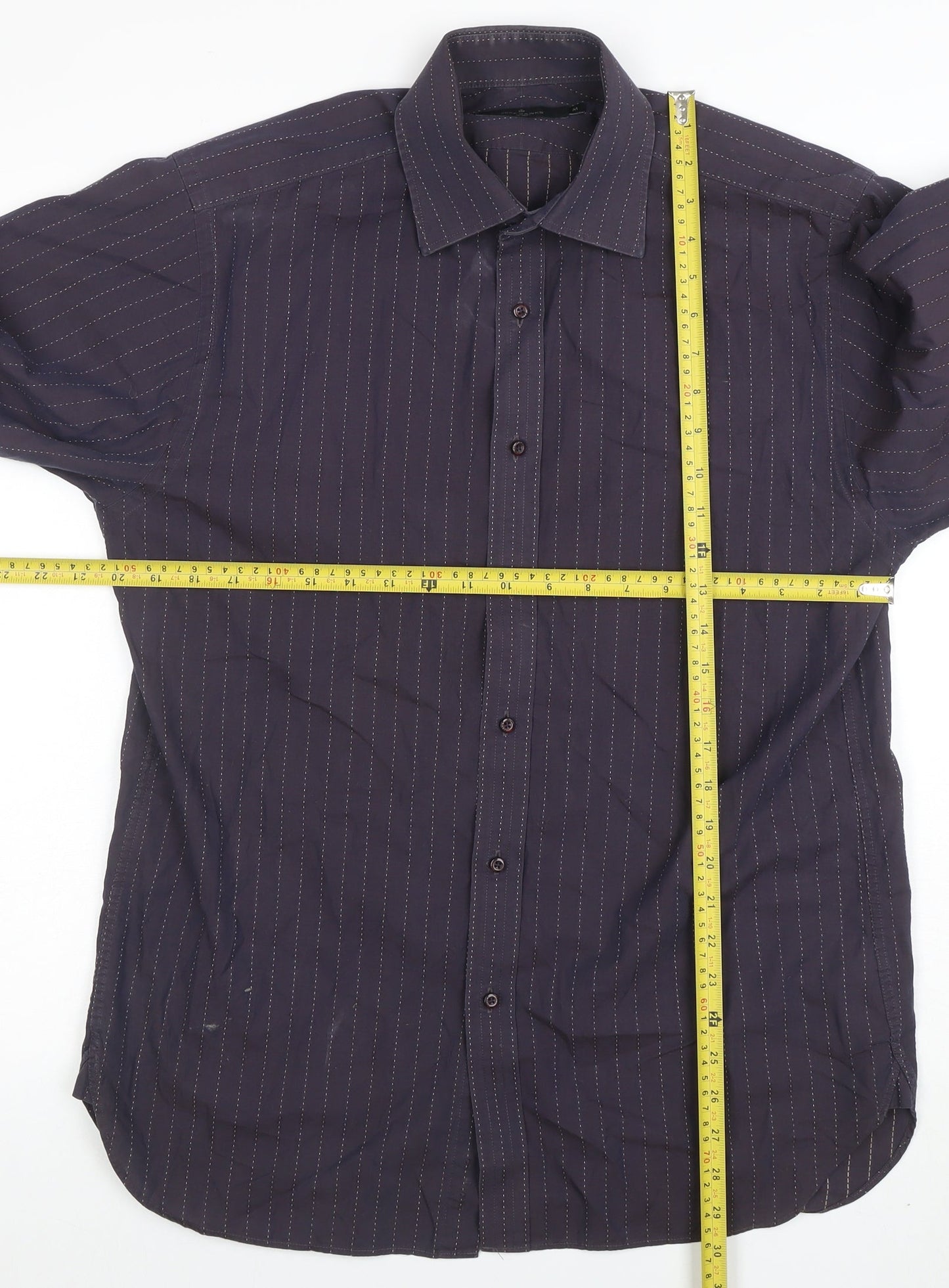 Jeff Banks Men’s Black Pinstripe Long Sleeve Cotton Dress Shirt M