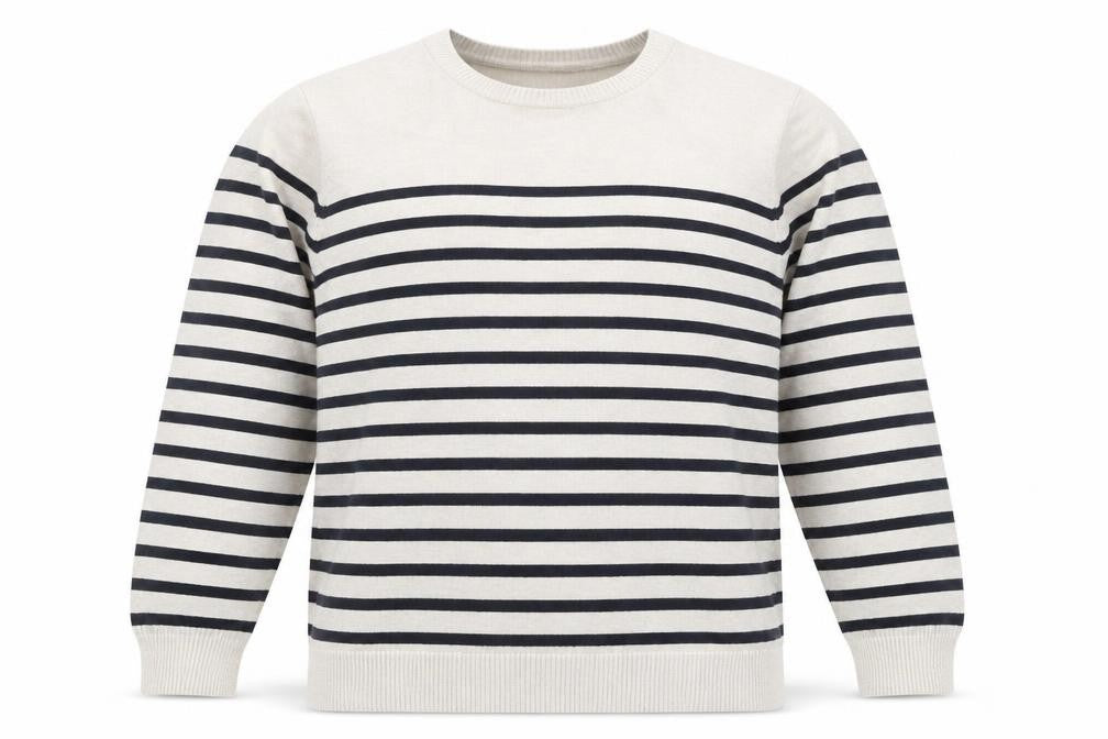 EASY Men’s Beige Striped Cotton Crew Neck Pullover Jumper L