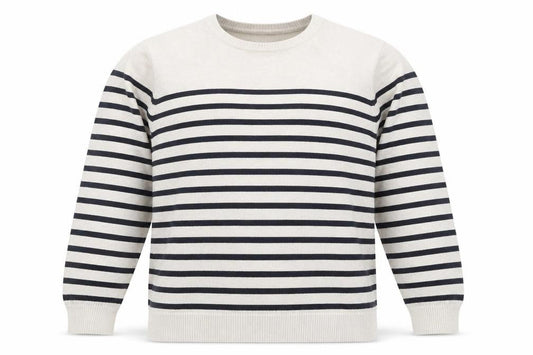 Front view of Easy Men’s Beige Striped Cotton Crew Neck jumper L