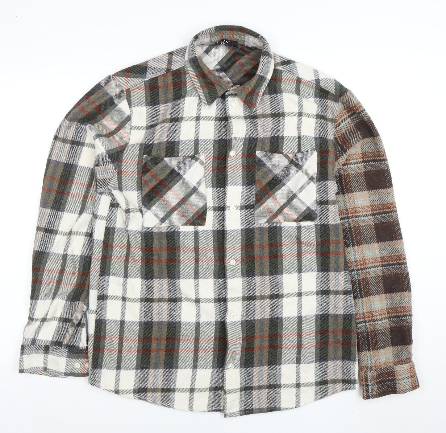 boohooMAN Men's Multicoloured Checked Flannel Button-Up Shirt M