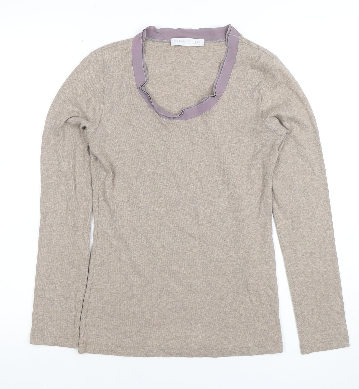 Fabiana Filippi Women Beige Long Sleeve Silk Blend Top Size 10