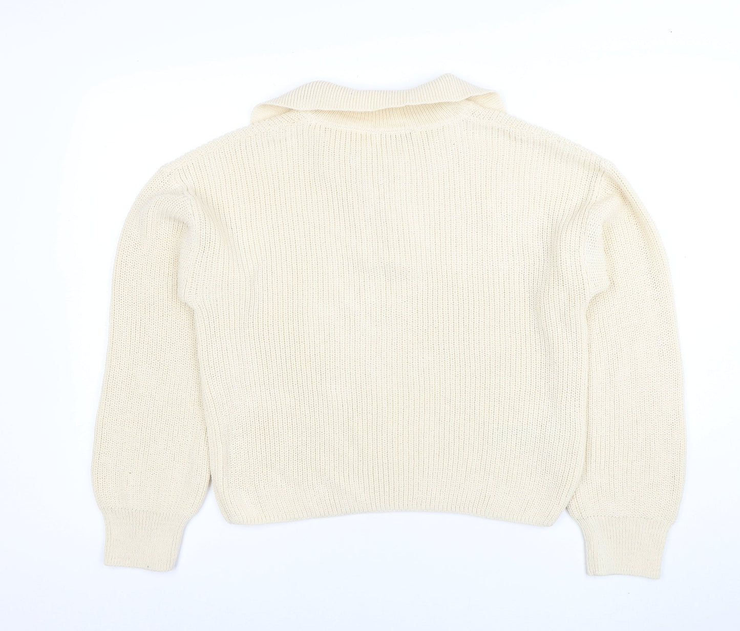 MNG Womens Ivory Collared Lace-Up Henley Knit Jumper Size L