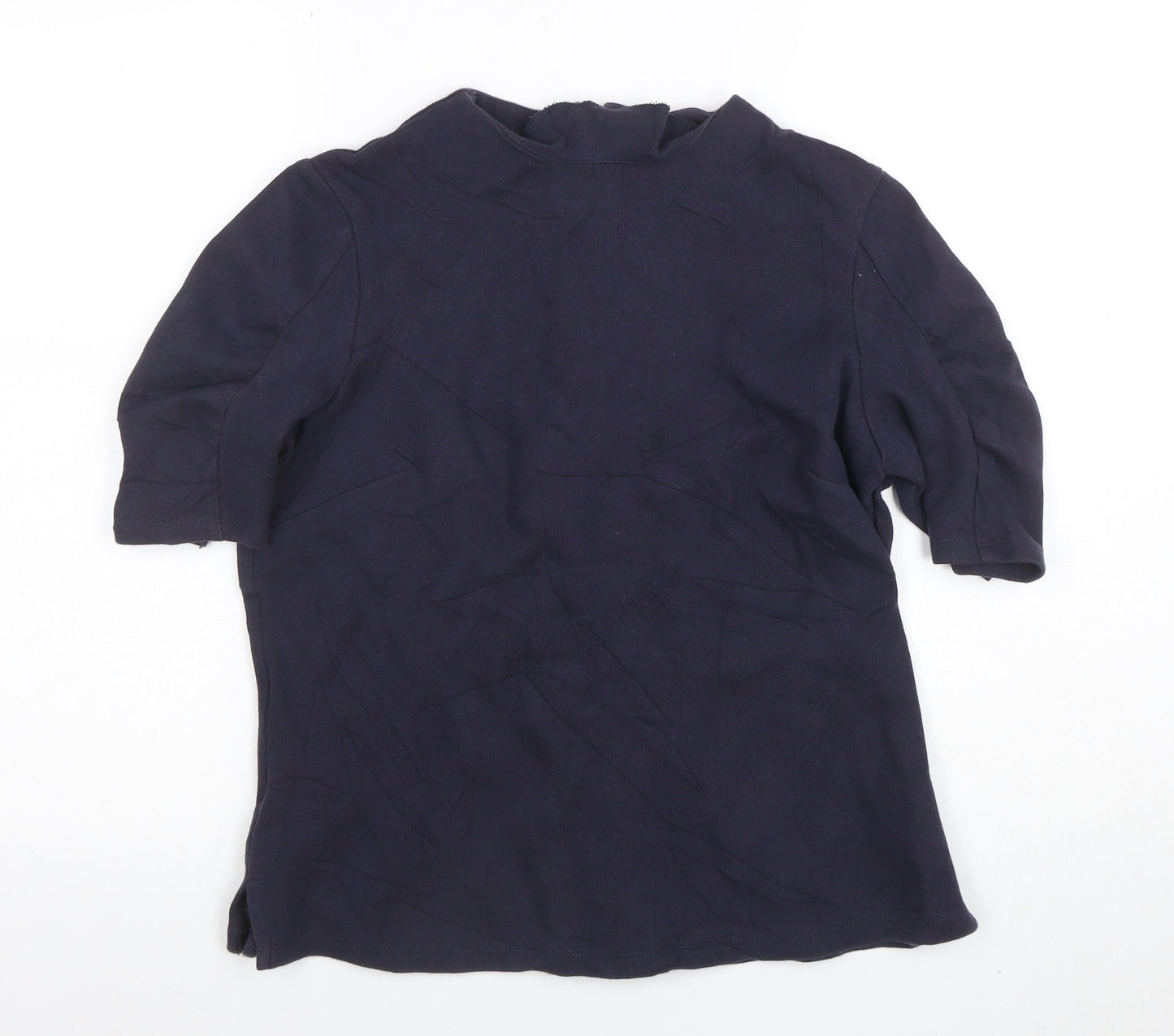 Marks and Spencer Women’s Navy Blue Cotton Blend Short Sleeve High Neck Blouse UK 14