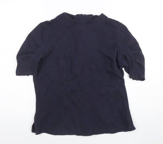 Marks and Spencer Women’s Navy Blue Cotton Blend Short Sleeve High Neck Blouse UK 14
