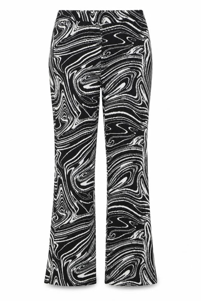 ZARA Womens Black White Geometric Flared Knit Trousers Size M