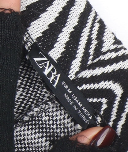 ZARA Womens Black White Geometric Flared Knit Trousers Size M