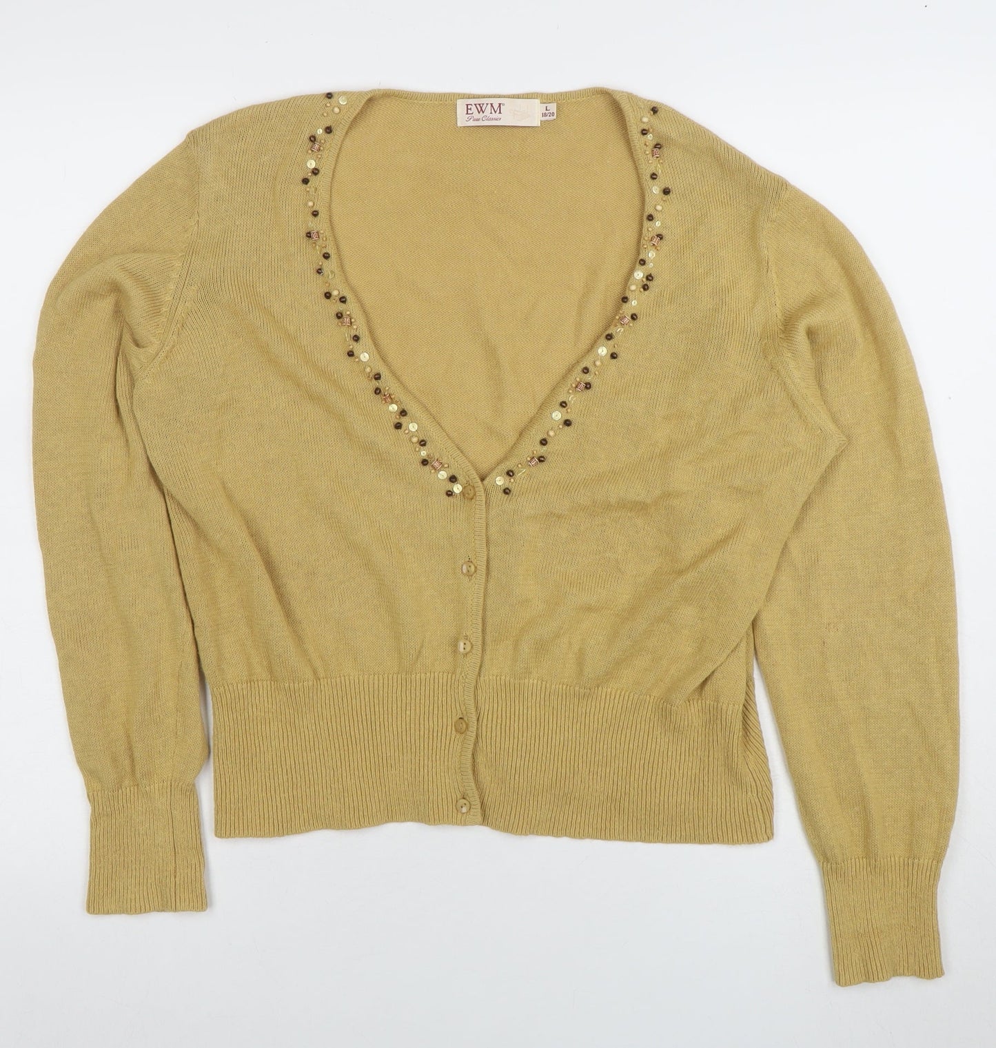 EWM Women's Beige Beaded V-Neck Cardigan Size 18/20