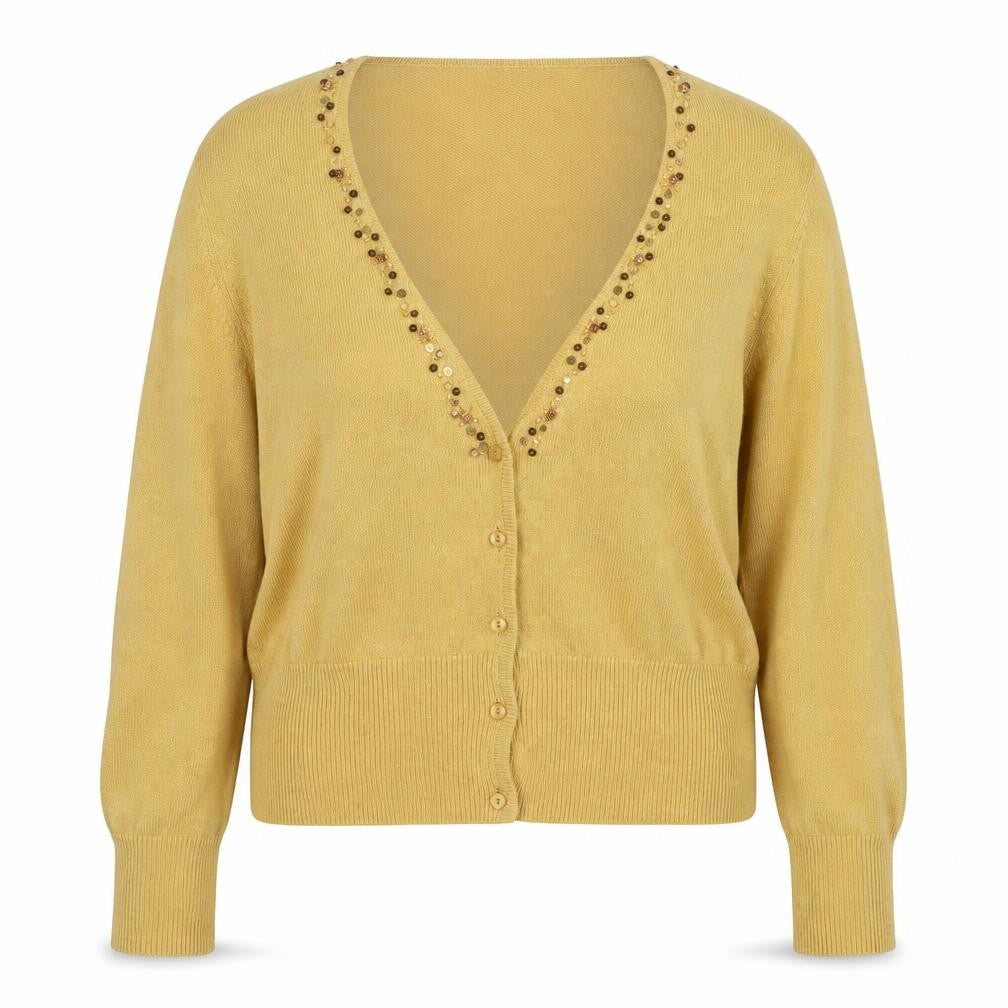 EWM Women's Beige Beaded V-Neck Cardigan Size 18/20
