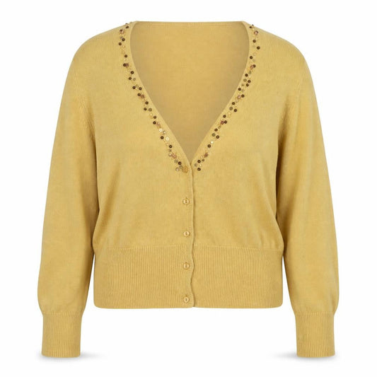 EWM Women's Beige Beaded V-Neck Cardigan Size 18/20