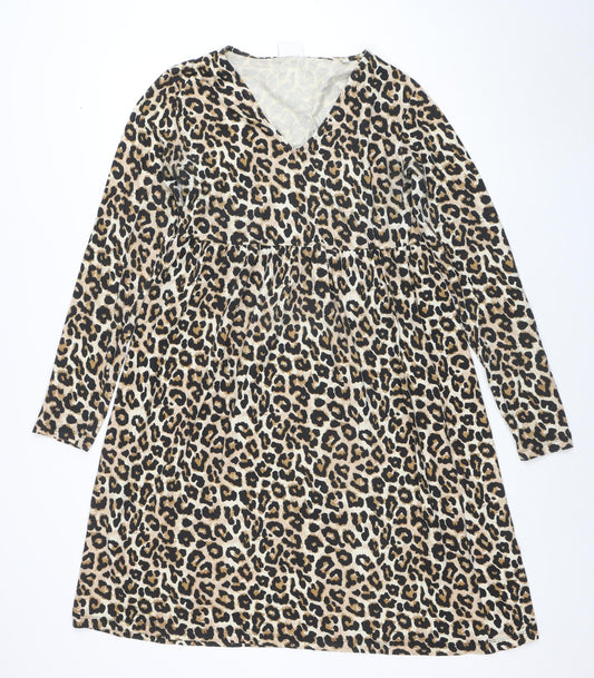 Mamalicious Women’s Beige Leopard Print Maternity Bodycon Dress L
