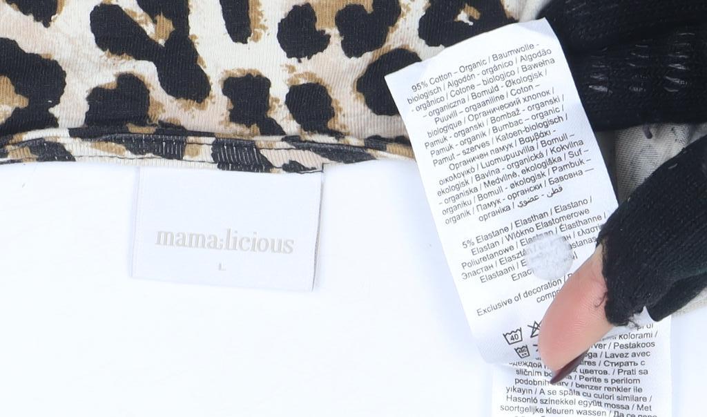 Mamalicious Women’s Beige Leopard Print Maternity Bodycon Dress L