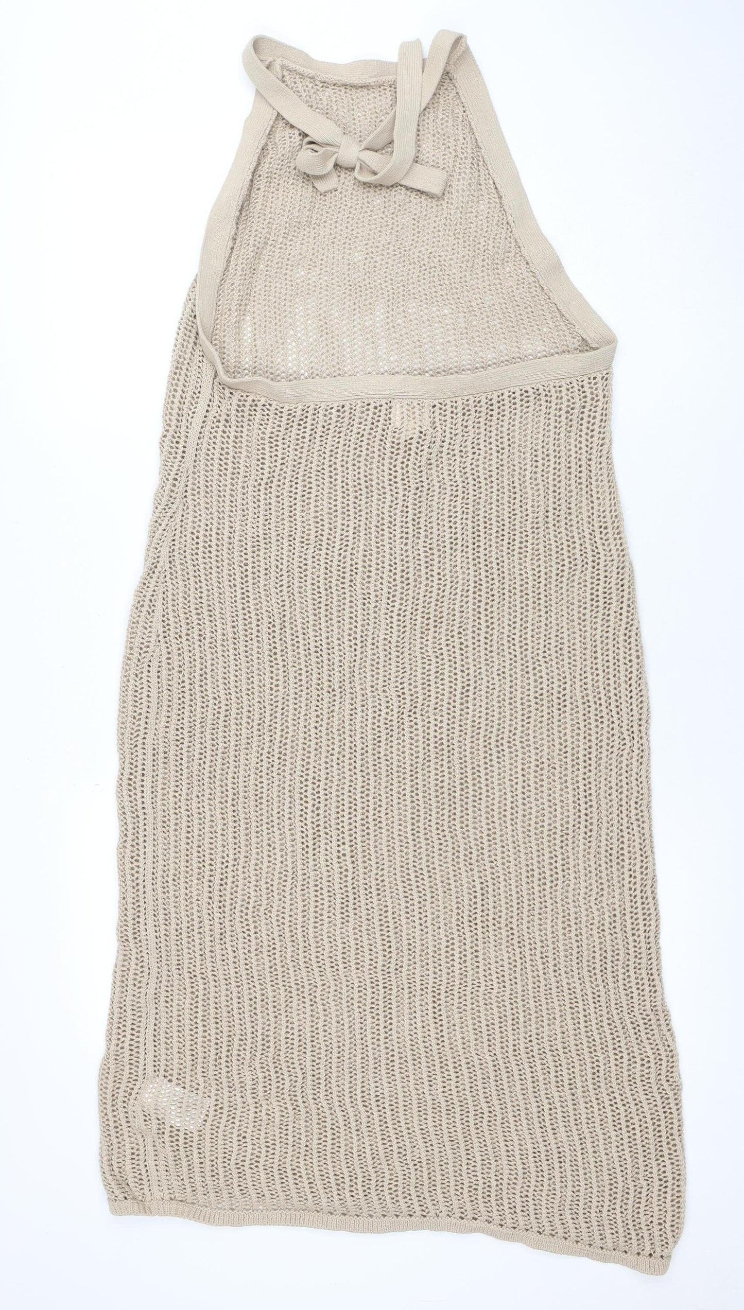H&M Women Beige XL Halter Knit Slip Midi Dress Lightweight Beachwear