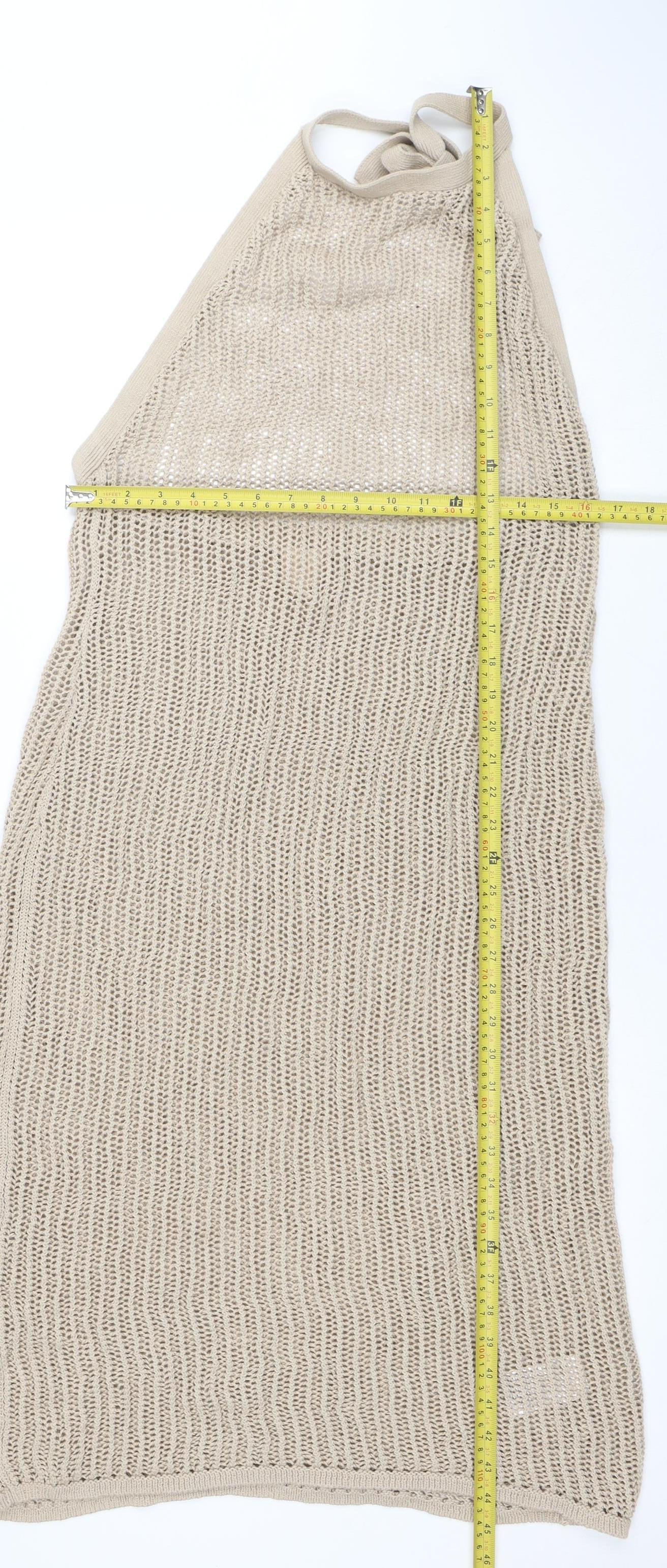 H&M Women Beige XL Halter Knit Slip Midi Dress Lightweight Beachwear