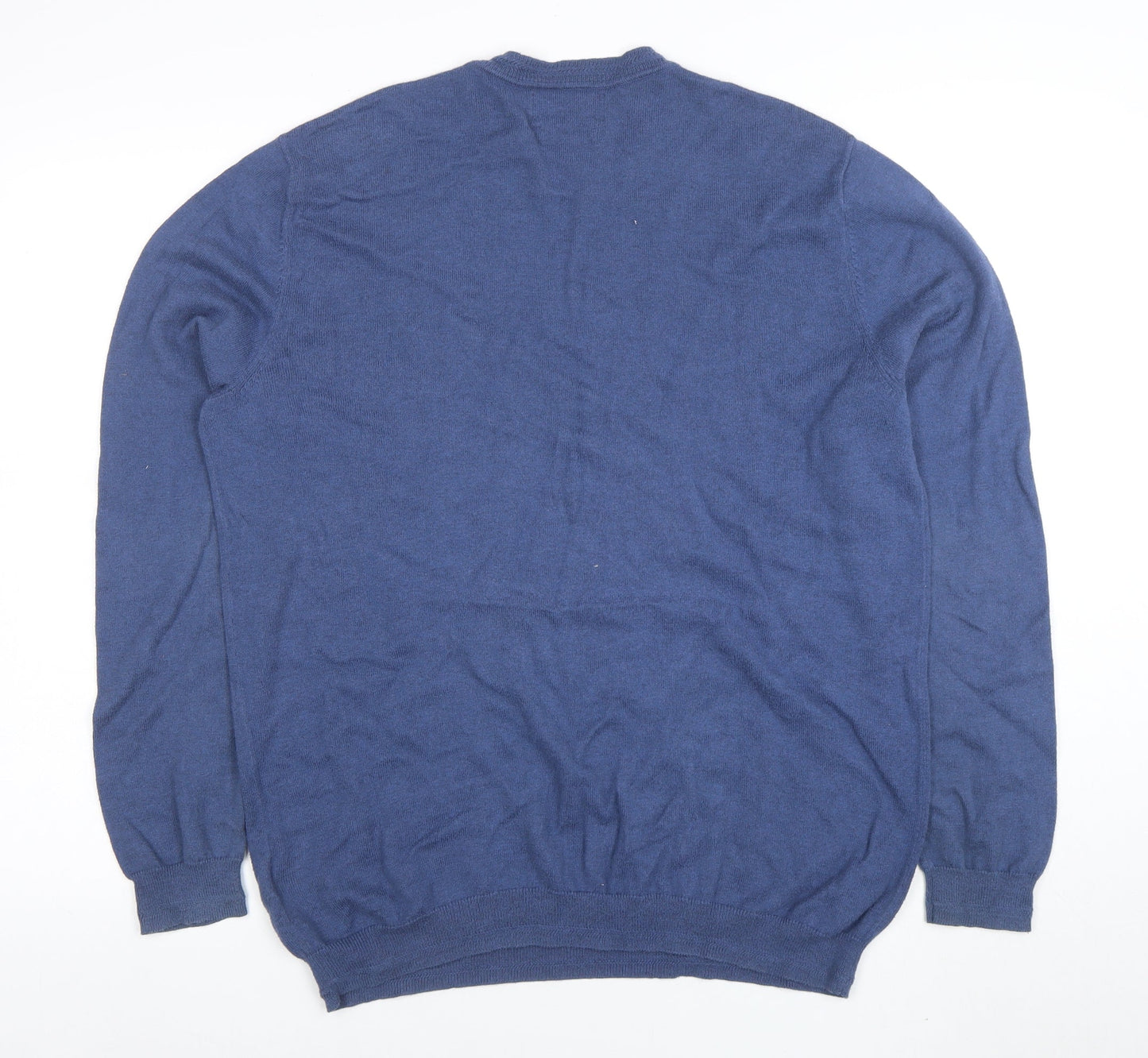 Savile Row Company Men’s Blue Cotton Cashmere Crew Neck Jumper L