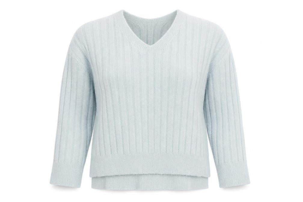 Jessica Simpson Women Blue V-Neck Ribbed Pullover Jumper L