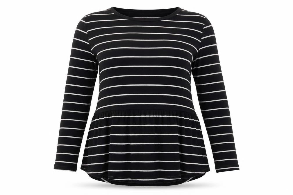 Mango Women Black Striped Long Sleeve Tunic Blouse Size M