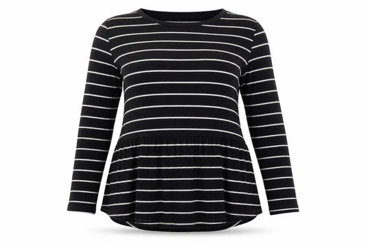 Mango Women Black Striped Long Sleeve Tunic Blouse Size M