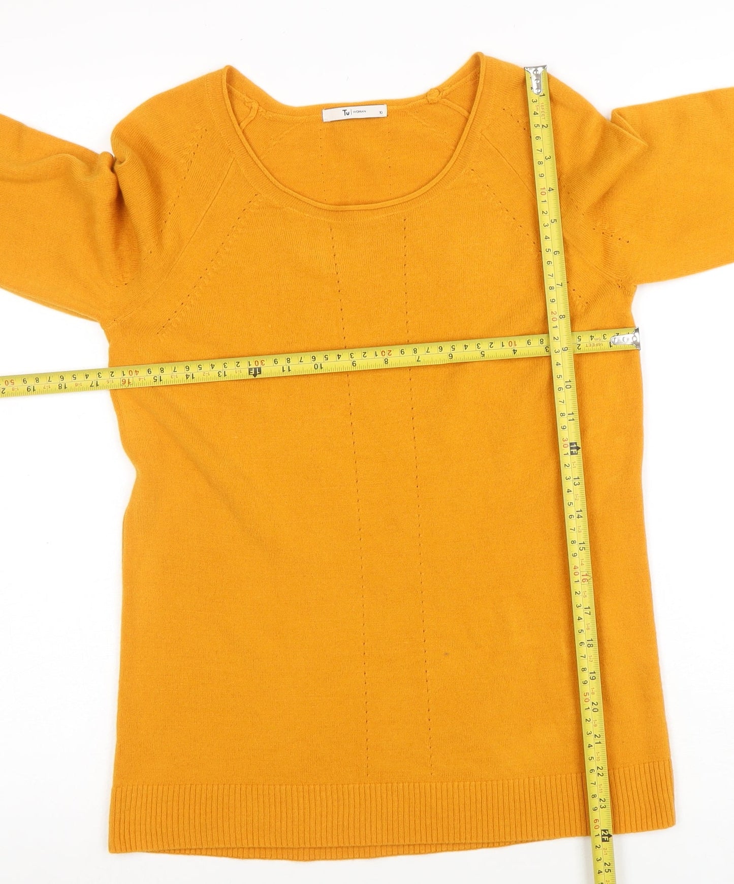 Tu Women’s Yellow Acrylic Long Sleeve Scoop Neck Jumper Size 10