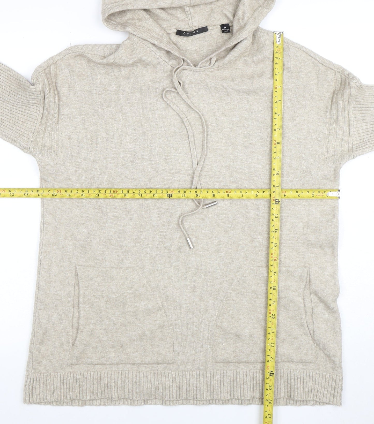 Cyrus Women’s Beige Hooded Pullover Sweater M Wool Blend