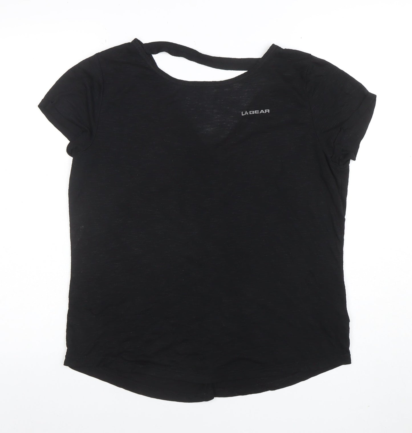 LA Gear Womens Black V-Neck Short Sleeve Basic T-Shirt Size 14