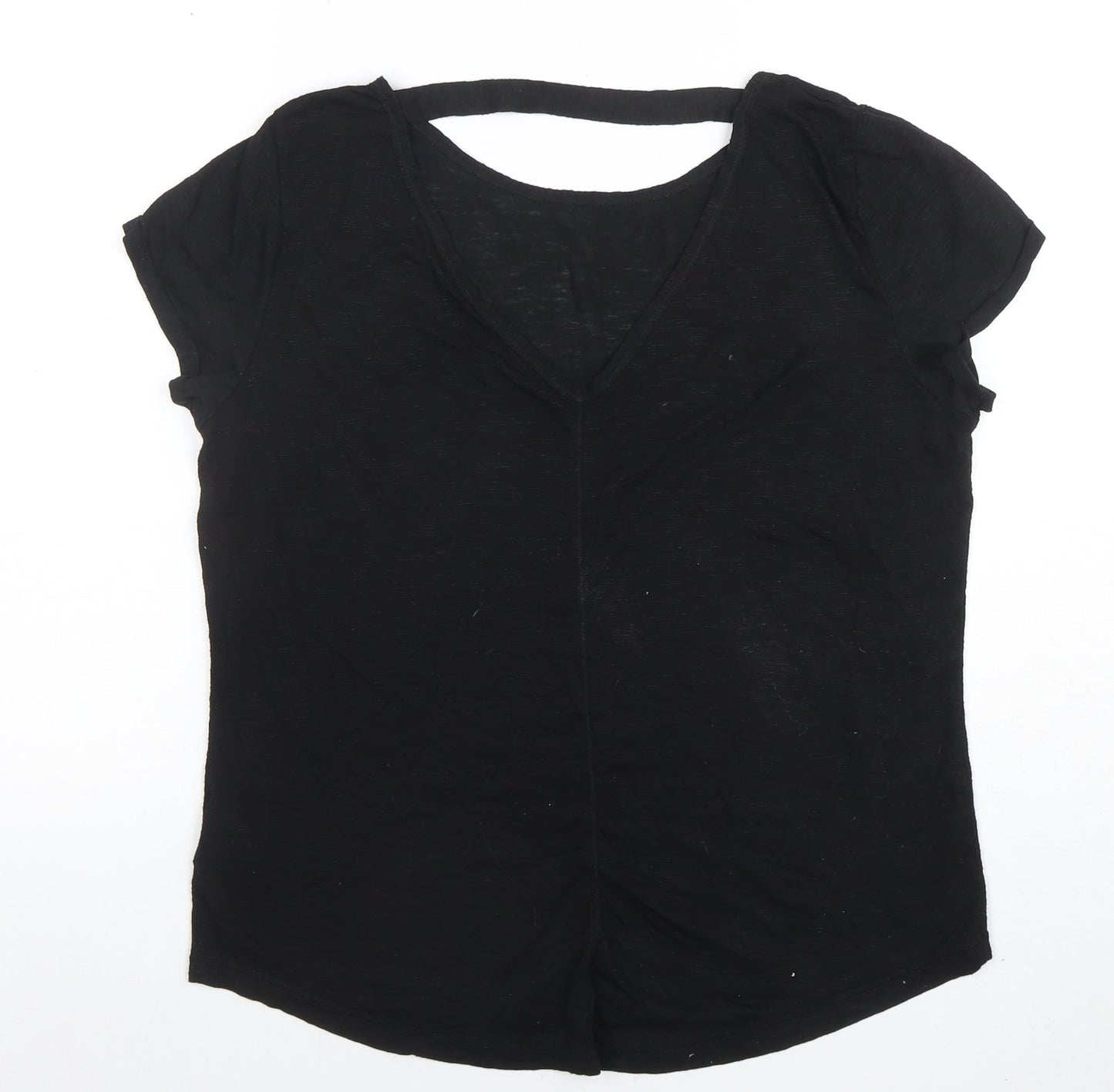 LA Gear Womens Black V-Neck Short Sleeve Basic T-Shirt Size 14