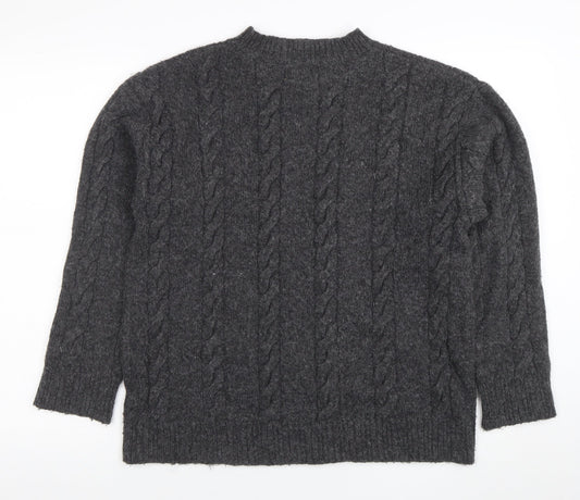 Collusion Women’s Grey Cable-Knit Crew Neck Jumper XS