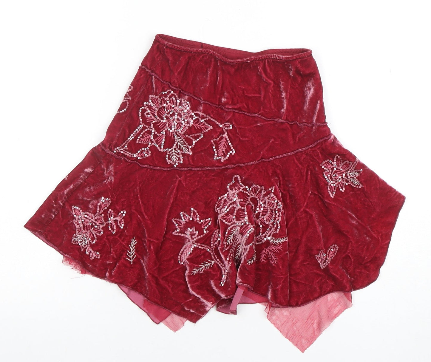 Jigsaw Junior Girls Red Velvet Beaded Flared Skirt 6-7 Years